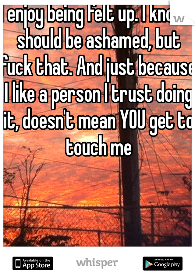 I enjoy being felt up. I know I should be ashamed, but fuck that. And just because I like a person I trust doing it, doesn't mean YOU get to touch me