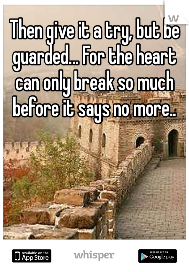 Then give it a try, but be guarded... For the heart can only break so much before it says no more.. 