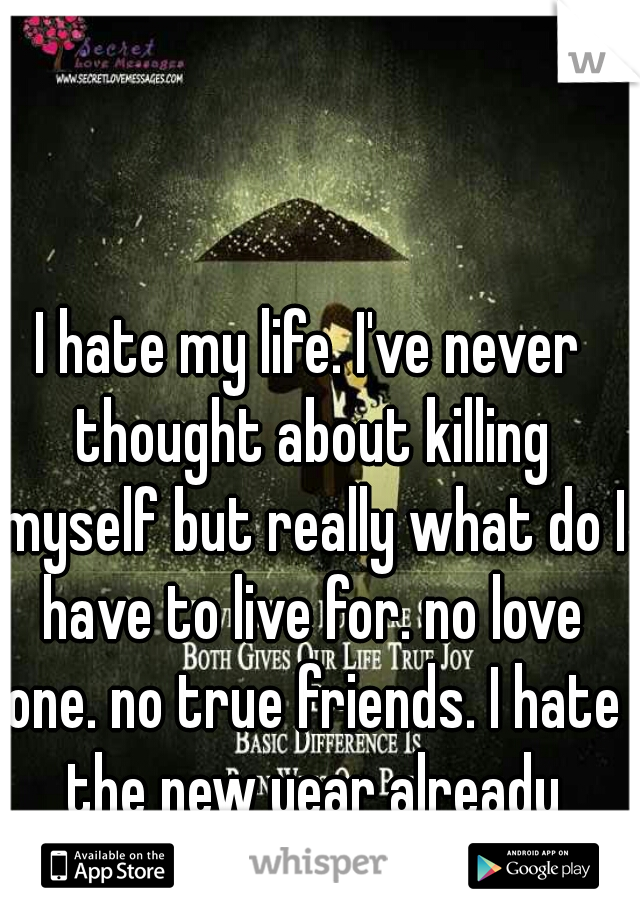 I hate my life. I've never thought about killing myself but really what do I have to live for. no love one. no true friends. I hate the new year already