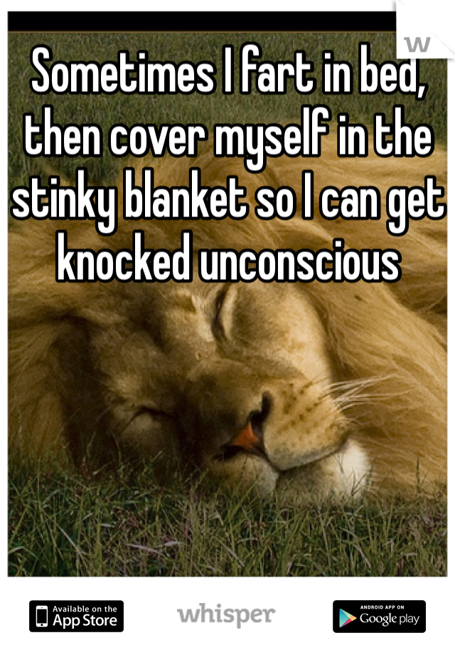 Sometimes I fart in bed, then cover myself in the stinky blanket so I can get knocked unconscious