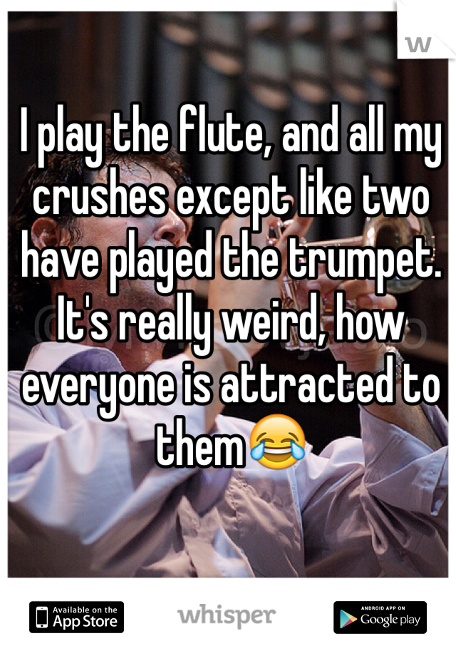 I play the flute, and all my crushes except like two have played the trumpet. It's really weird, how everyone is attracted to them😂