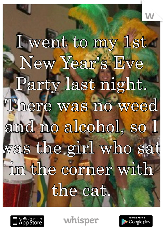 I went to my 1st New Year's Eve Party last night. There was no weed and no alcohol, so I was the girl who sat in the corner with the cat. 