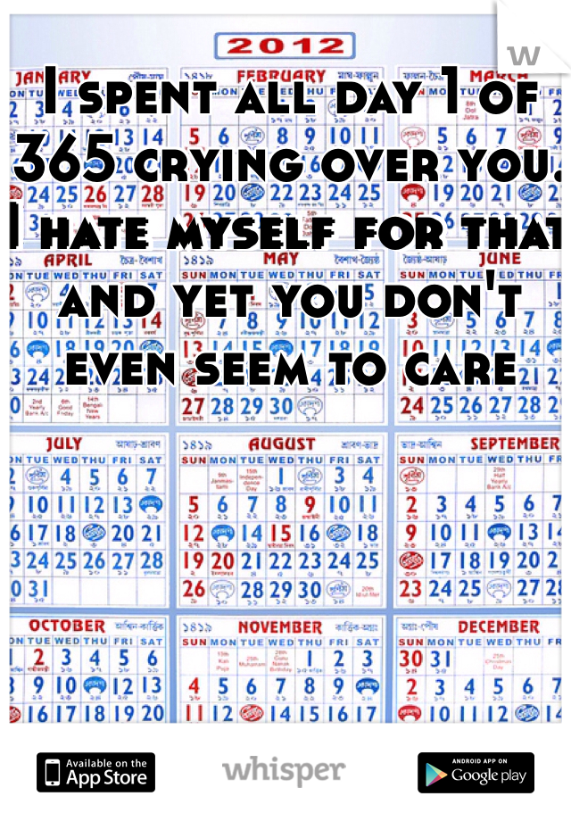 I spent all day 1 of 365 crying over you. I hate myself for that and yet you don't even seem to care