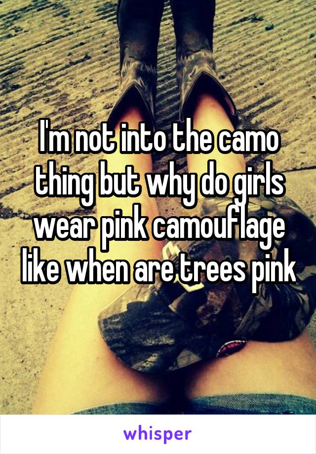 I'm not into the camo thing but why do girls wear pink camouflage like when are trees pink 