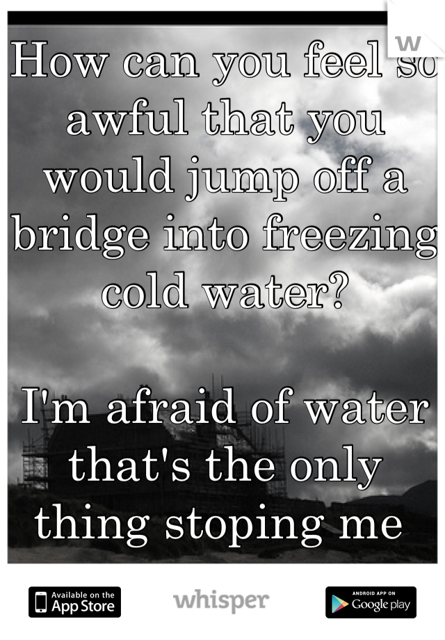 How can you feel so awful that you would jump off a bridge into freezing cold water? 

I'm afraid of water that's the only thing stoping me 