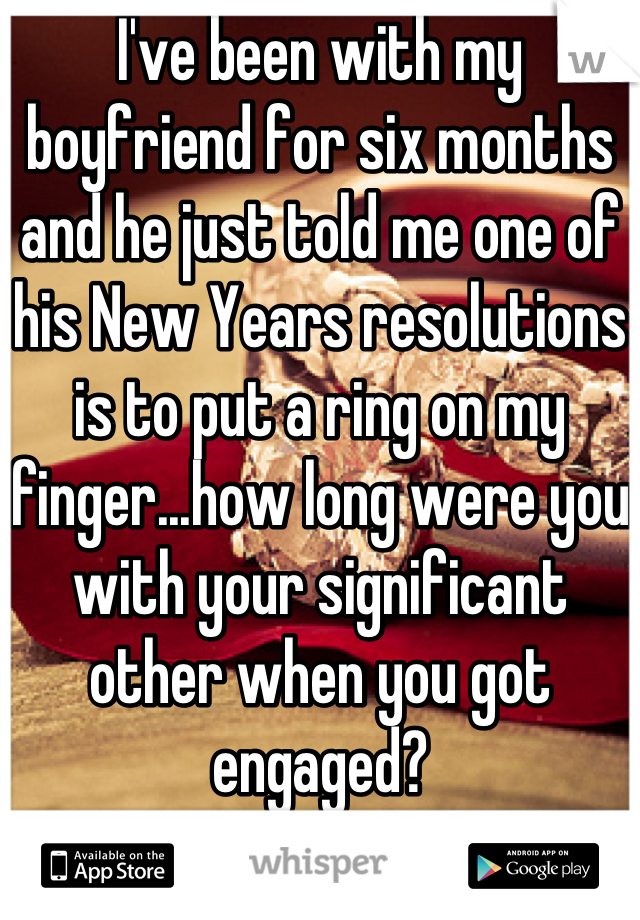 I've been with my boyfriend for six months and he just told me one of his New Years resolutions is to put a ring on my finger...how long were you with your significant other when you got engaged?
Just curious. 