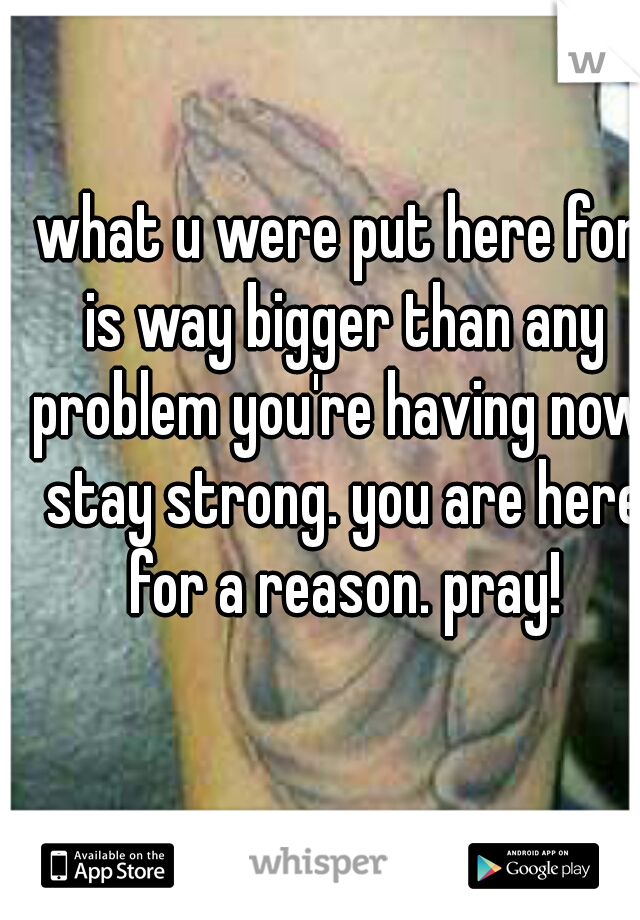 what u were put here for is way bigger than any problem you're having now. stay strong. you are here for a reason. pray!