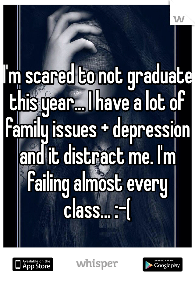 I'm scared to not graduate this year... I have a lot of family issues + depression and it distract me. I'm failing almost every class... :-(