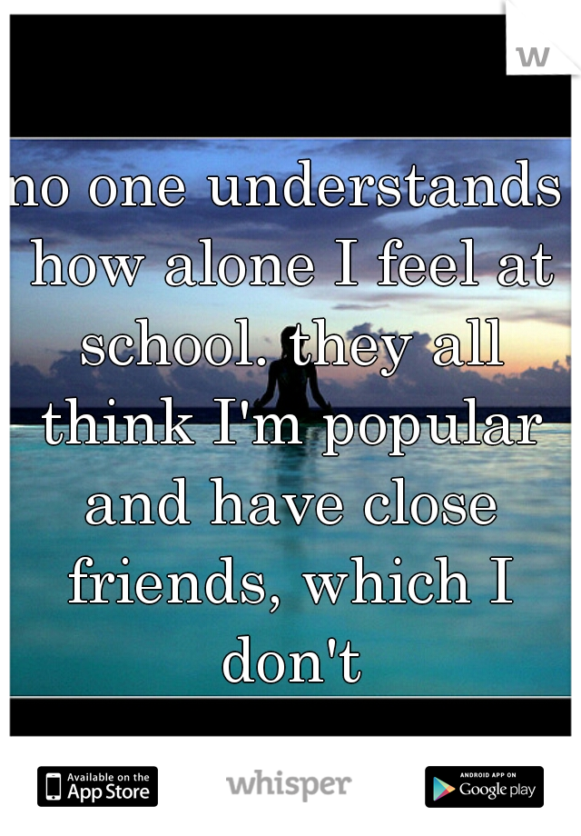 no one understands how alone I feel at school. they all think I'm popular and have close friends, which I don't