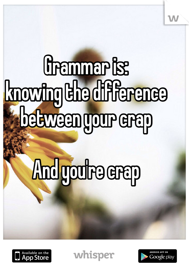 Grammar is: 
knowing the difference between your crap

And you're crap