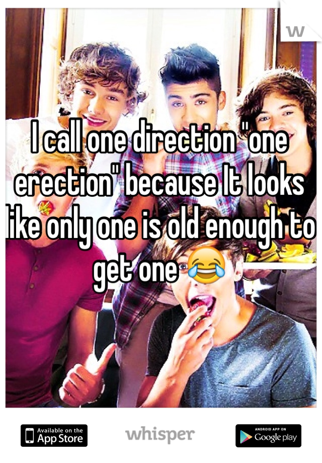 I call one direction "one erection" because It looks like only one is old enough to get one 😂