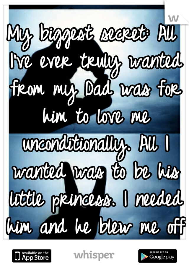 My biggest secret: All I've ever truly wanted from my Dad was for him to love me unconditionally. All I wanted was to be his little princess. I needed him and he blew me off.