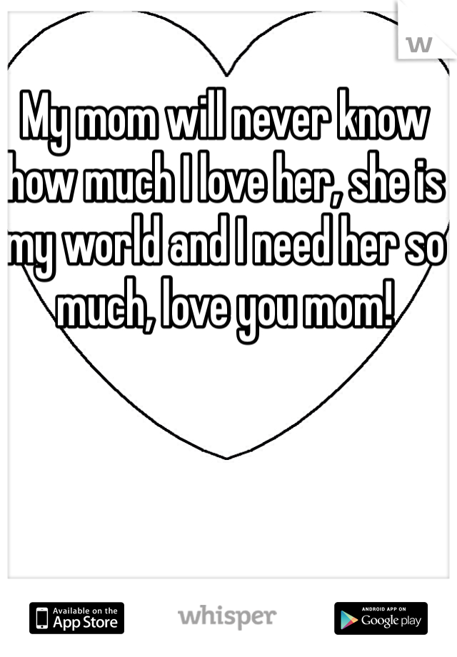 My mom will never know how much I love her, she is my world and I need her so much, love you mom!