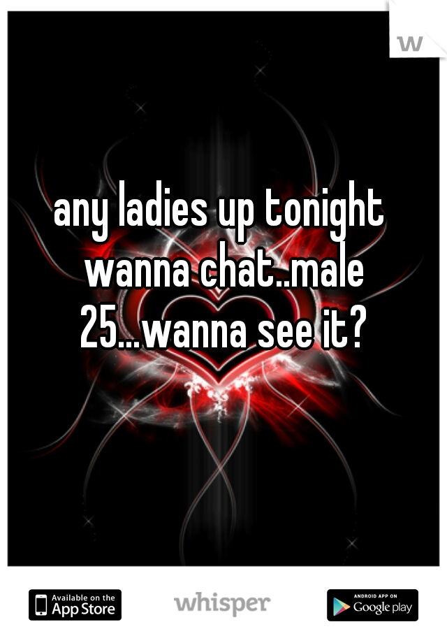 any ladies up tonight wanna chat..male 25...wanna see it?