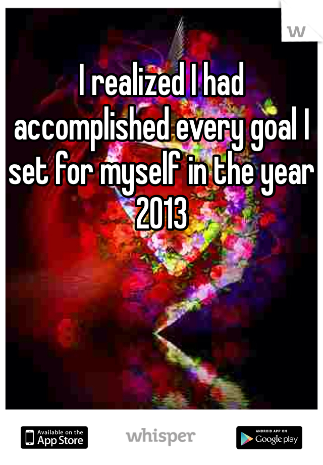 I realized I had accomplished every goal I set for myself in the year 2013