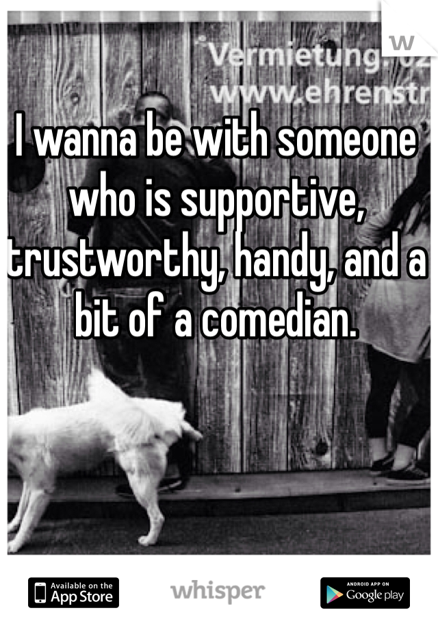 I wanna be with someone who is supportive, trustworthy, handy, and a bit of a comedian.