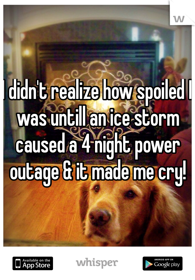 I didn't realize how spoiled I was untill an ice storm caused a 4 night power outage & it made me cry!