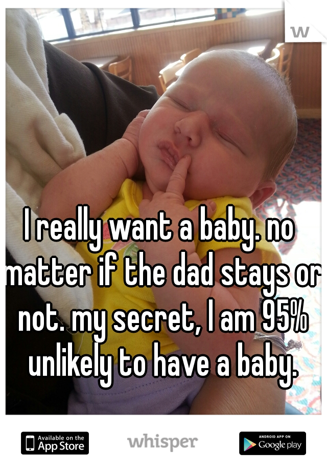 I really want a baby. no matter if the dad stays or not. my secret, I am 95% unlikely to have a baby.