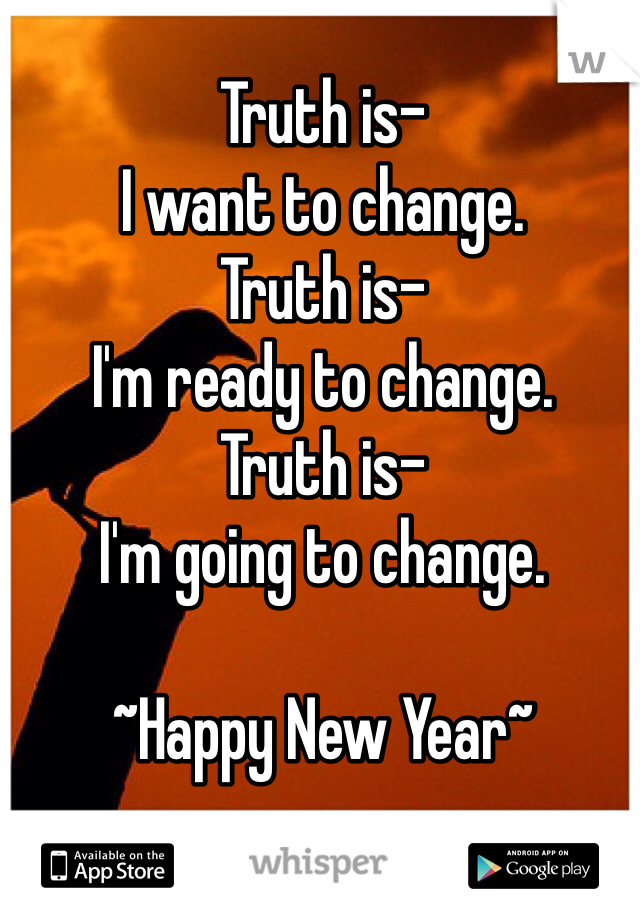 Truth is- 
I want to change.
Truth is-
I'm ready to change.
Truth is-
I'm going to change.

~Happy New Year~