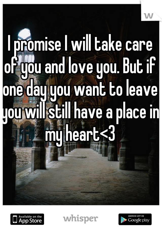 I promise I will take care of you and love you. But if one day you want to leave you will still have a place in my heart<3