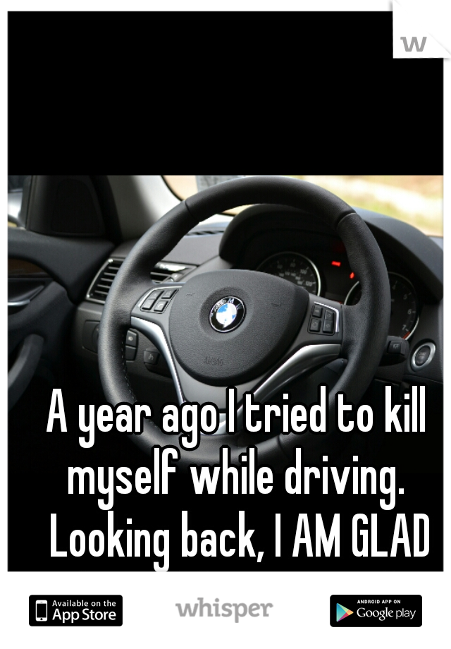 A year ago I tried to kill myself while driving. 



 Looking back, I AM GLAD that I didn't succeed.  