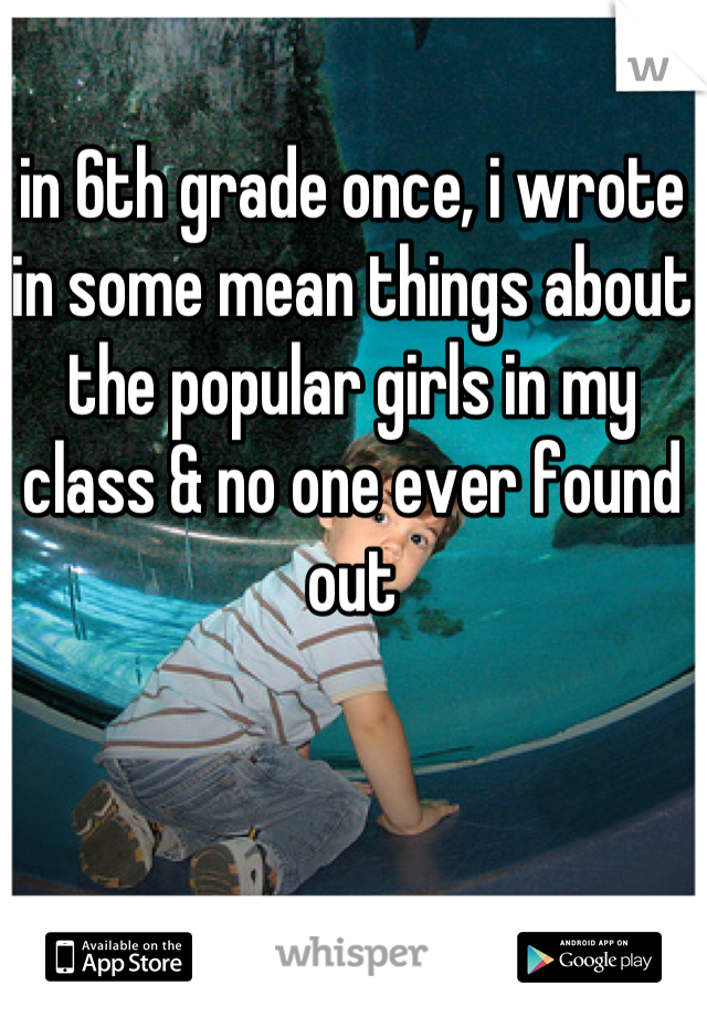 in 6th grade once, i wrote in some mean things about the popular girls in my class & no one ever found out