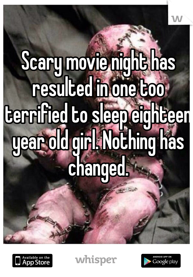 Scary movie night has resulted in one too terrified to sleep eighteen year old girl. Nothing has changed.