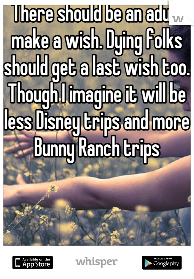 There should be an adult make a wish. Dying folks should get a last wish too. Though I imagine it will be less Disney trips and more Bunny Ranch trips