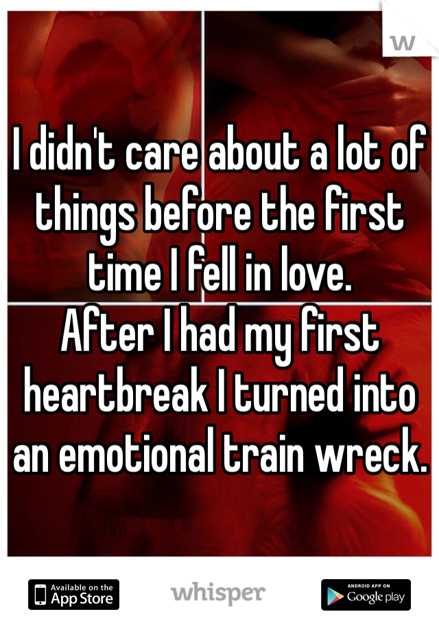 I didn't care about a lot of things before the first time I fell in love. 
After I had my first heartbreak I turned into an emotional train wreck.