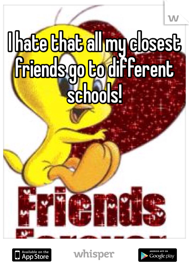 I hate that all my closest friends go to different schools!