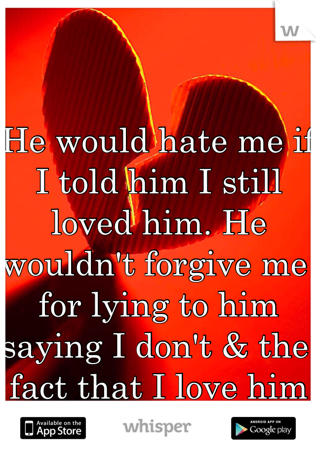 He would hate me if I told him I still loved him. He wouldn't forgive me for lying to him saying I don't & the fact that I love him still.