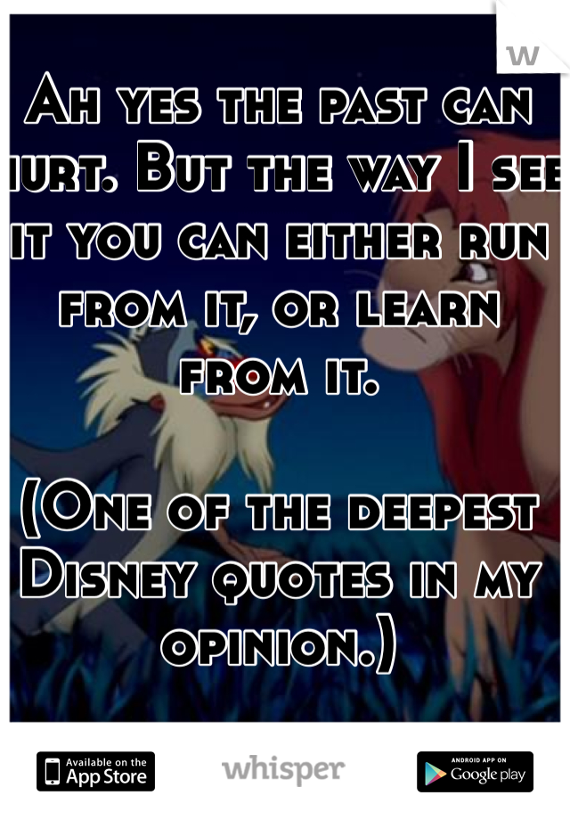 Ah yes the past can hurt. But the way I see it you can either run from it, or learn from it. 

(One of the deepest Disney quotes in my opinion.) 