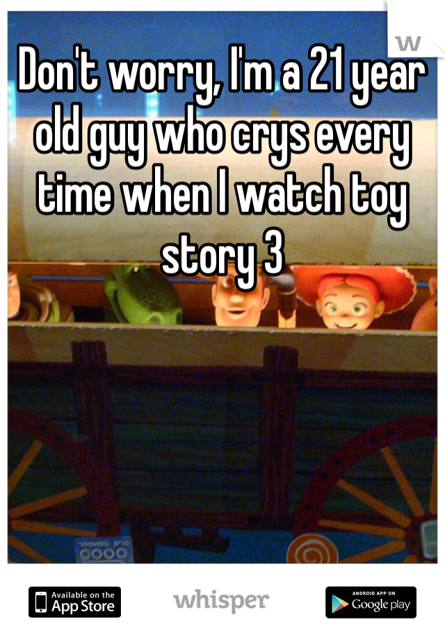 Don't worry, I'm a 21 year old guy who crys every time when I watch toy story 3