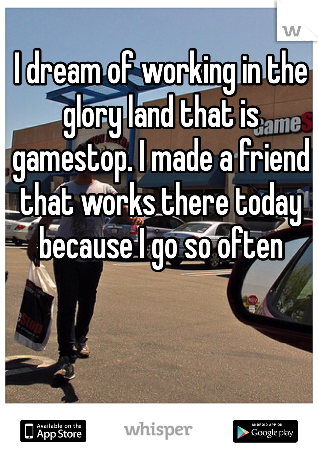 I dream of working in the glory land that is gamestop. I made a friend that works there today because I go so often 