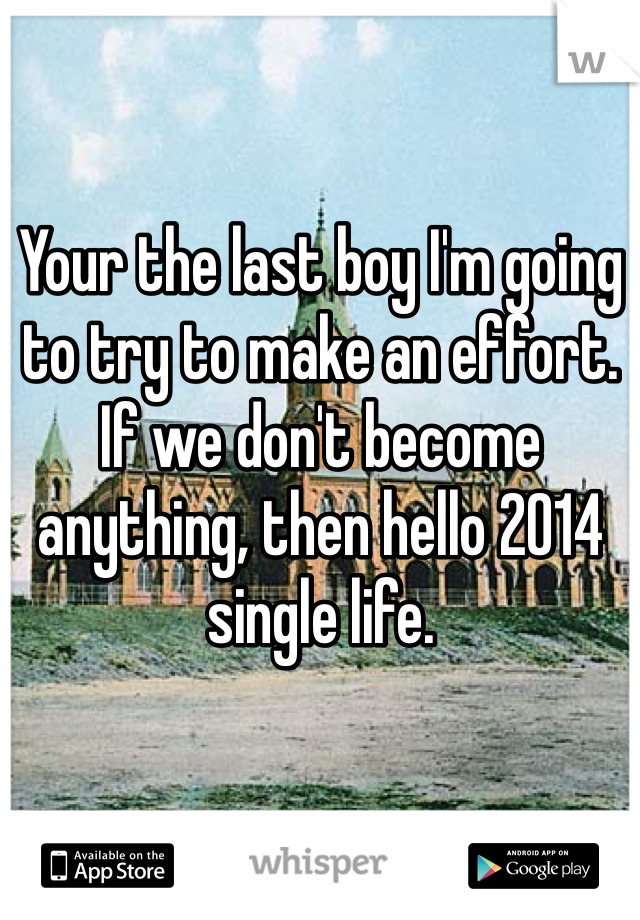 Your the last boy I'm going to try to make an effort. If we don't become anything, then hello 2014 single life. 