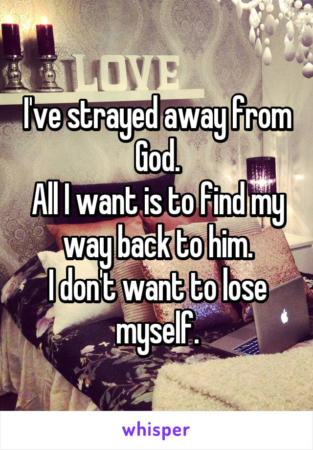 I've strayed away from God.
All I want is to find my way back to him.
I don't want to lose myself.