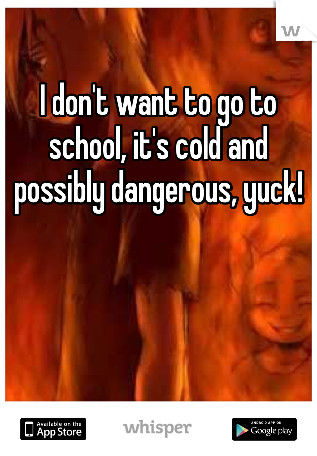 I don't want to go to school, it's cold and possibly dangerous, yuck!