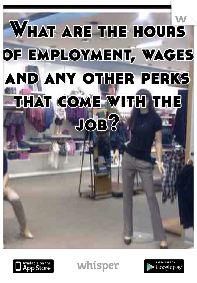 What are the hours of employment, wages and any other perks that come with the job? 