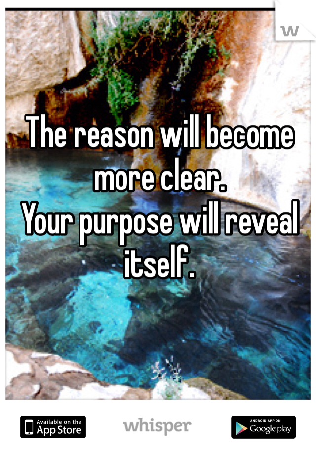 The reason will become 
more clear. 
Your purpose will reveal itself.