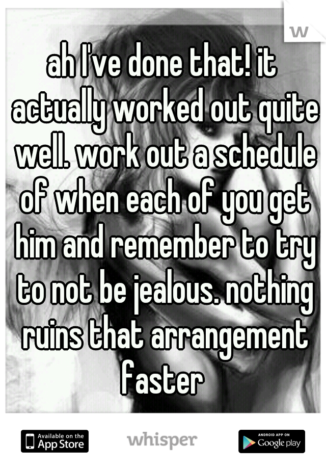 ah I've done that! it actually worked out quite well. work out a schedule of when each of you get him and remember to try to not be jealous. nothing ruins that arrangement faster 