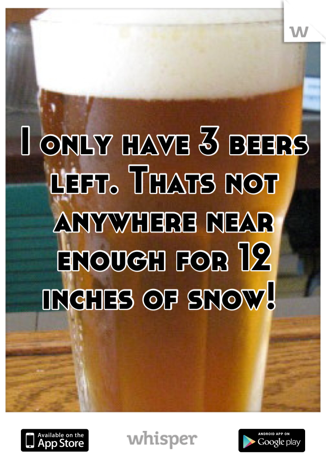 I only have 3 beers left. Thats not anywhere near enough for 12 inches of snow! 