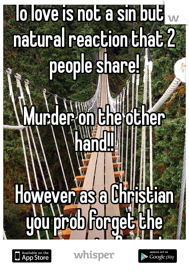 To love is not a sin but a natural reaction that 2 people share! 

Murder on the other hand!! 

However as a Christian you prob forget the agreement of rape!