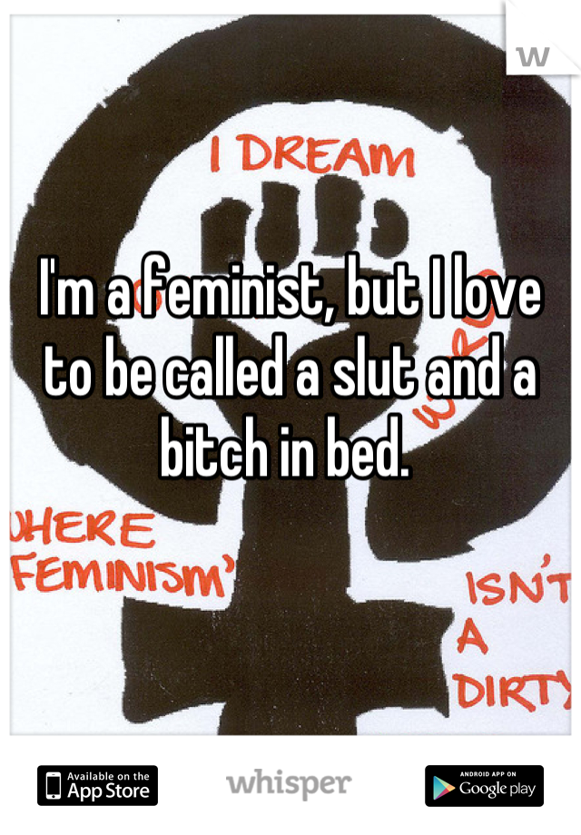 I'm a feminist, but I love to be called a slut and a bitch in bed. 