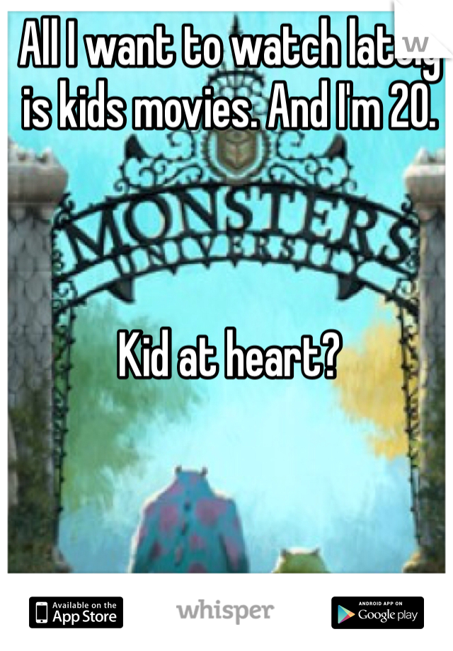 All I want to watch lately is kids movies. And I'm 20.



Kid at heart?