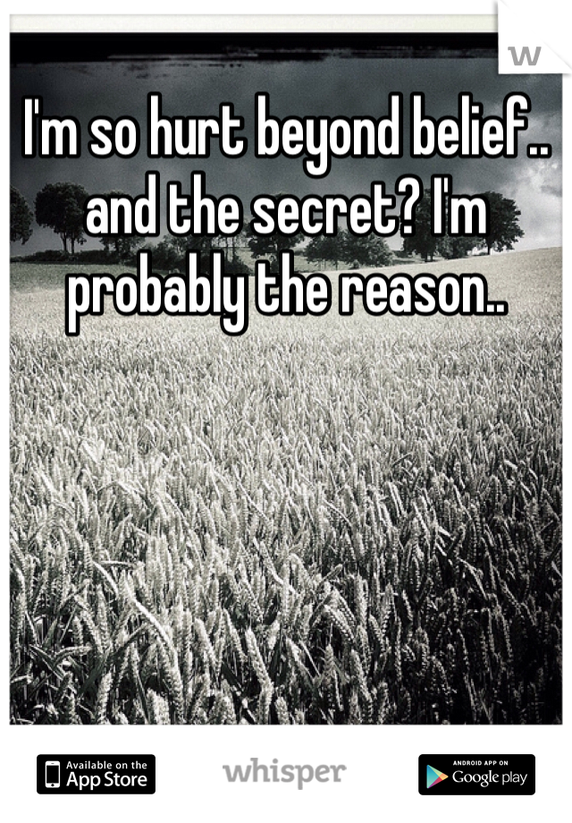 I'm so hurt beyond belief.. and the secret? I'm probably the reason..  