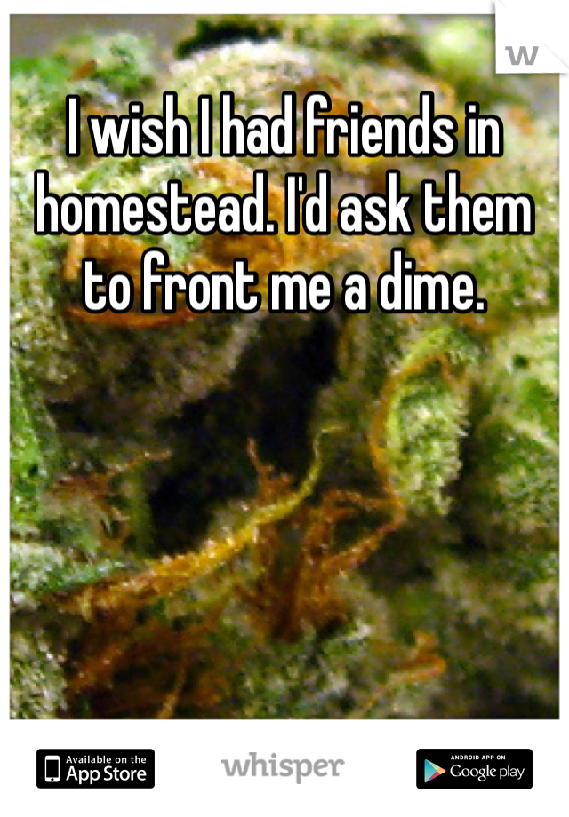 I wish I had friends in homestead. I'd ask them to front me a dime. 