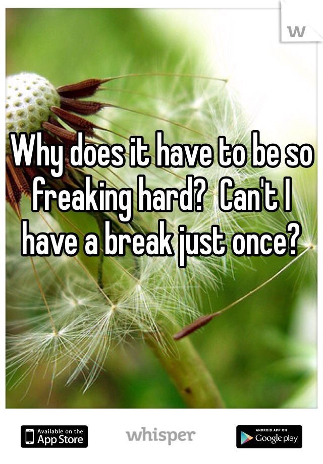 Why does it have to be so freaking hard?  Can't I have a break just once?