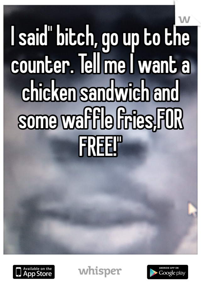 I said" bitch, go up to the counter. Tell me I want a chicken sandwich and some waffle fries,FOR FREE!"