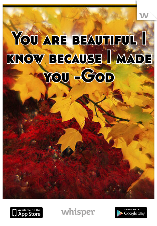 You are beautiful I know because I made you -God