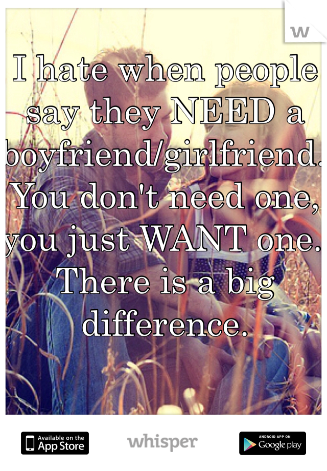 I hate when people say they NEED a boyfriend/girlfriend. You don't need one, you just WANT one. There is a big difference.